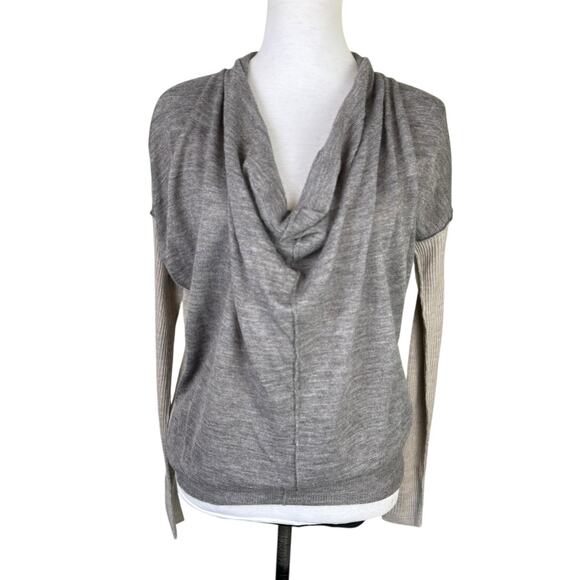 Rebecca Taylor Two Tone Gray Alpaca Wool Blend Cowl Neck Long Sleeve Sweater - Picture 1 of 12